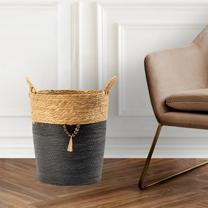 Conical Bulrush & Paper Basket - Black