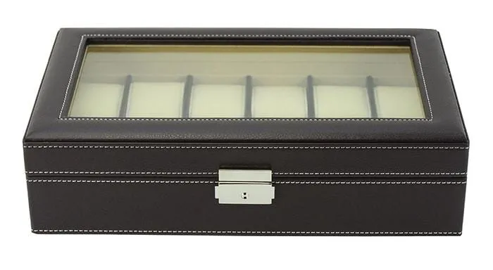 Dark Brown Leather Watch Box for 12 Watches