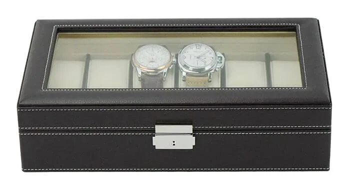 Dark Brown Leather Watch Box for 12 Watches