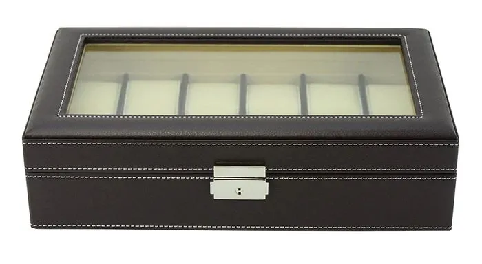 Dark Brown Leather Watch Box for 12 Watches