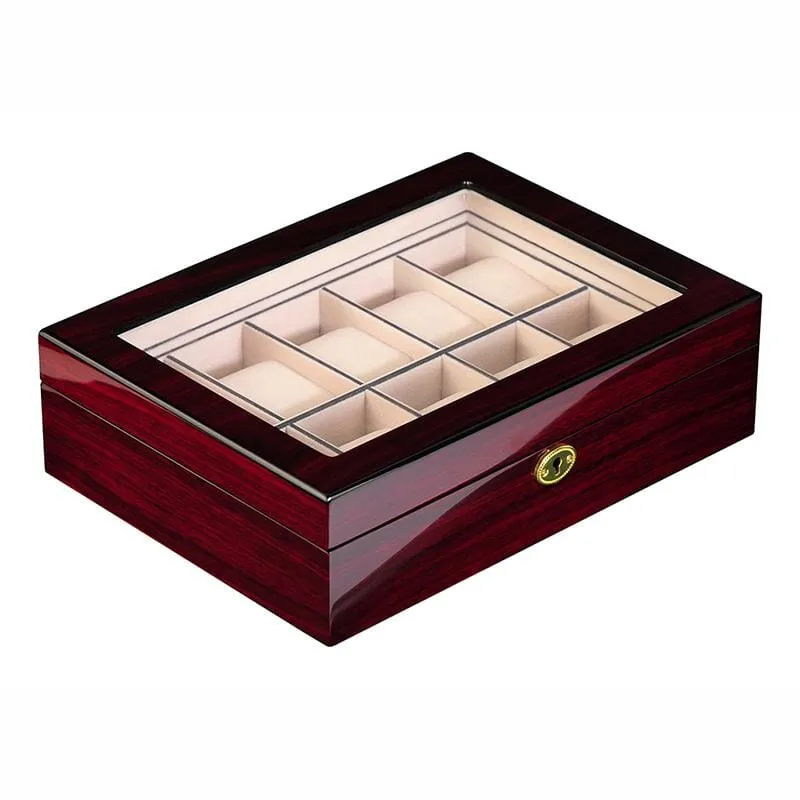 Dark Cherry Wooden Watch Box for 10 Watches