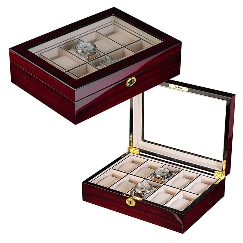 Dark Cherry Wooden Watch Box for 10 Watches