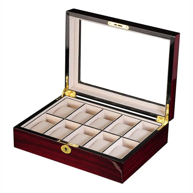 Dark Cherry Wooden Watch Box for 10 Watches