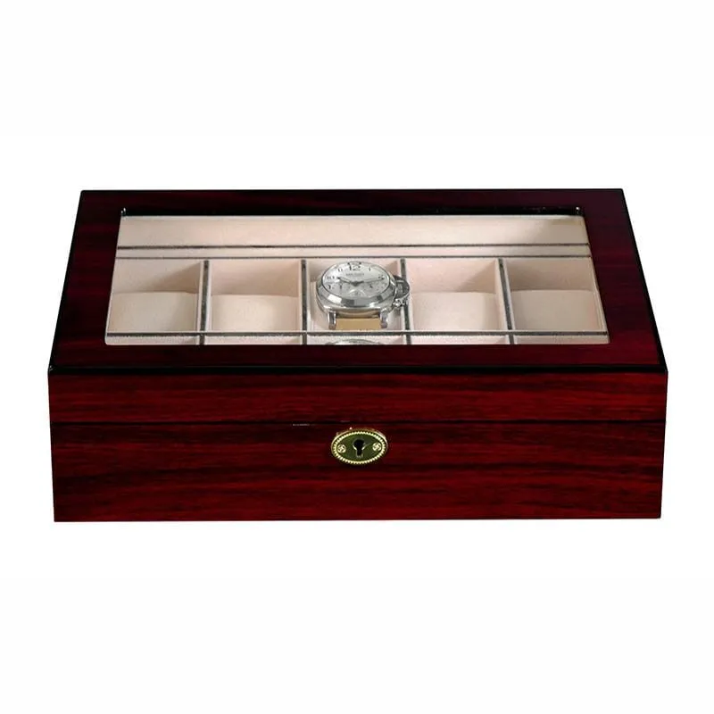 Dark Cherry Wooden Watch Box for 10 Watches