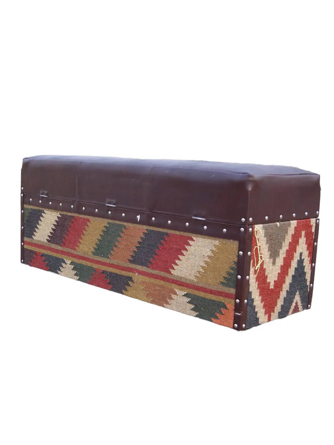 EIFFEL TRUNK OTTOMAN IN KILIM AND LEATHER