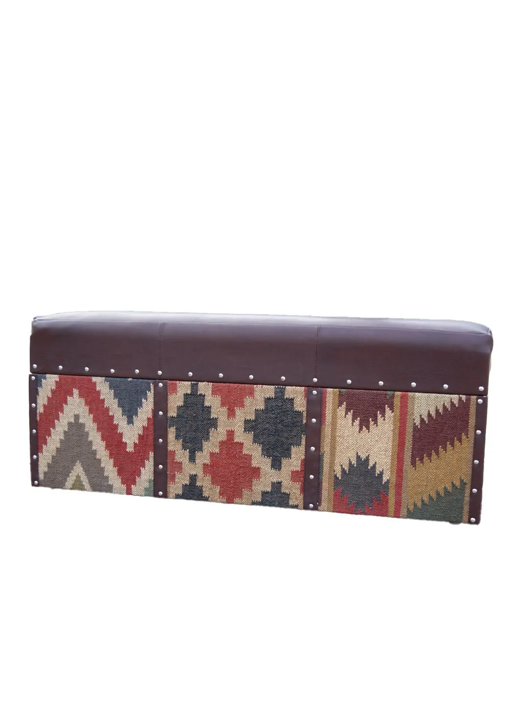 EIFFEL TRUNK OTTOMAN IN KILIM AND LEATHER