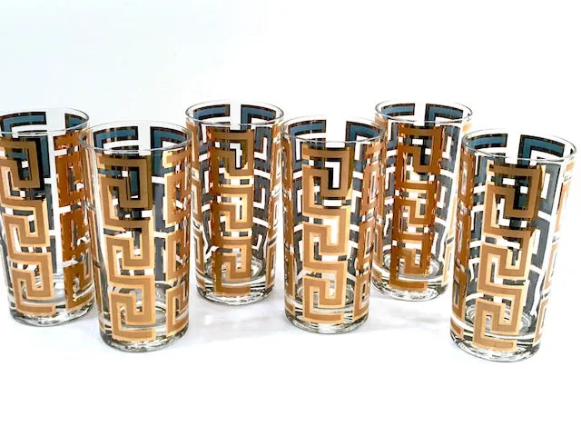 Georges Briard Mid-Century 22-Karat Gold Greek Key Glasses (Set of 6)