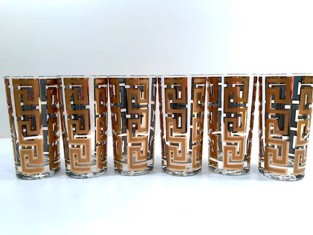 Georges Briard Mid-Century 22-Karat Gold Greek Key Glasses (Set of 6)