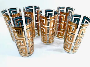 Georges Briard Mid-Century 22-Karat Gold Greek Key Glasses (Set of 6)