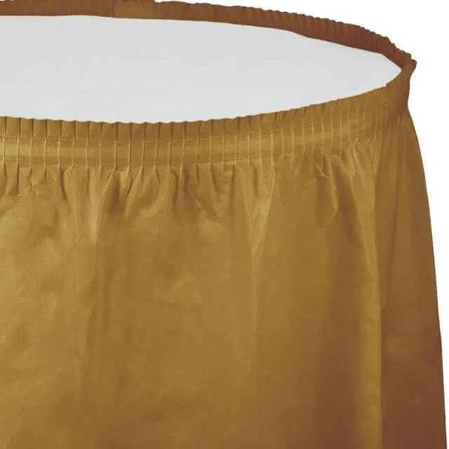 Glittering Gold Plastic Table Skirt