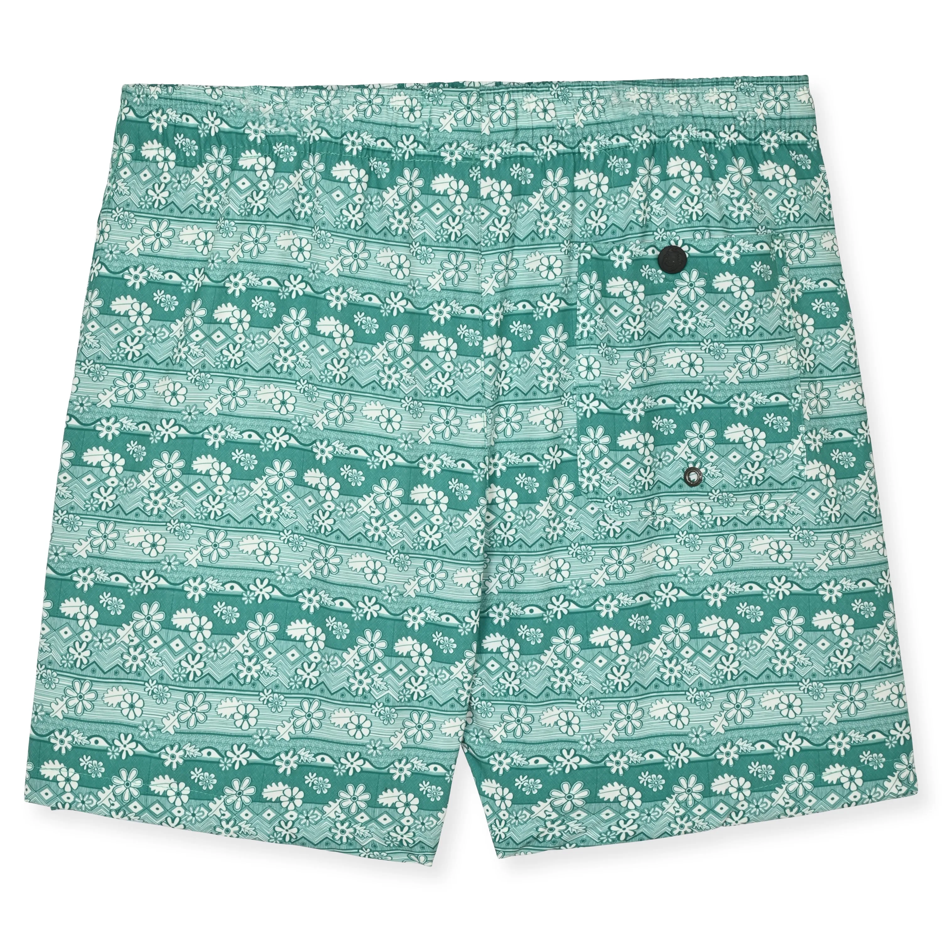 Green Batik Floral Swim Trunk