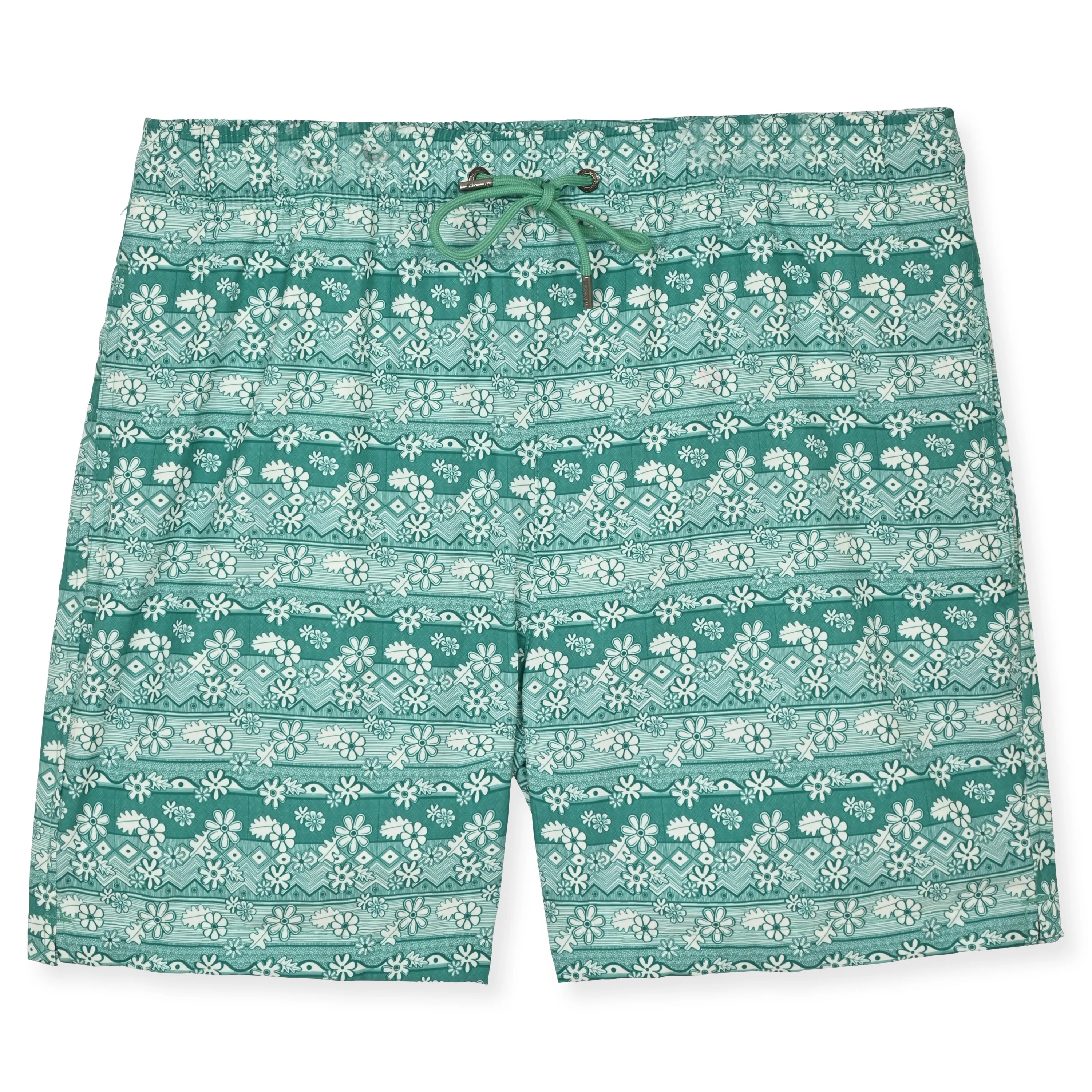 Green Batik Floral Swim Trunk