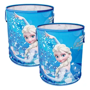 Heart Home Disney Frozen Print Round Laundry Basket|Polyester Clothes Hamper|Waterproof & Foldable Round Laundry Bag with Handle,45 Ltr.Pack of 2 (Blue)