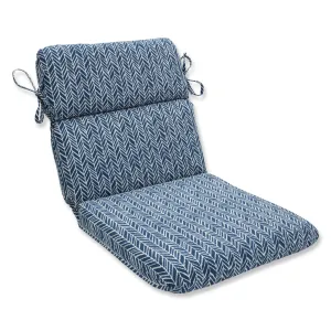 Herringbone Ink Blue Rounded Corners Chair Cushion