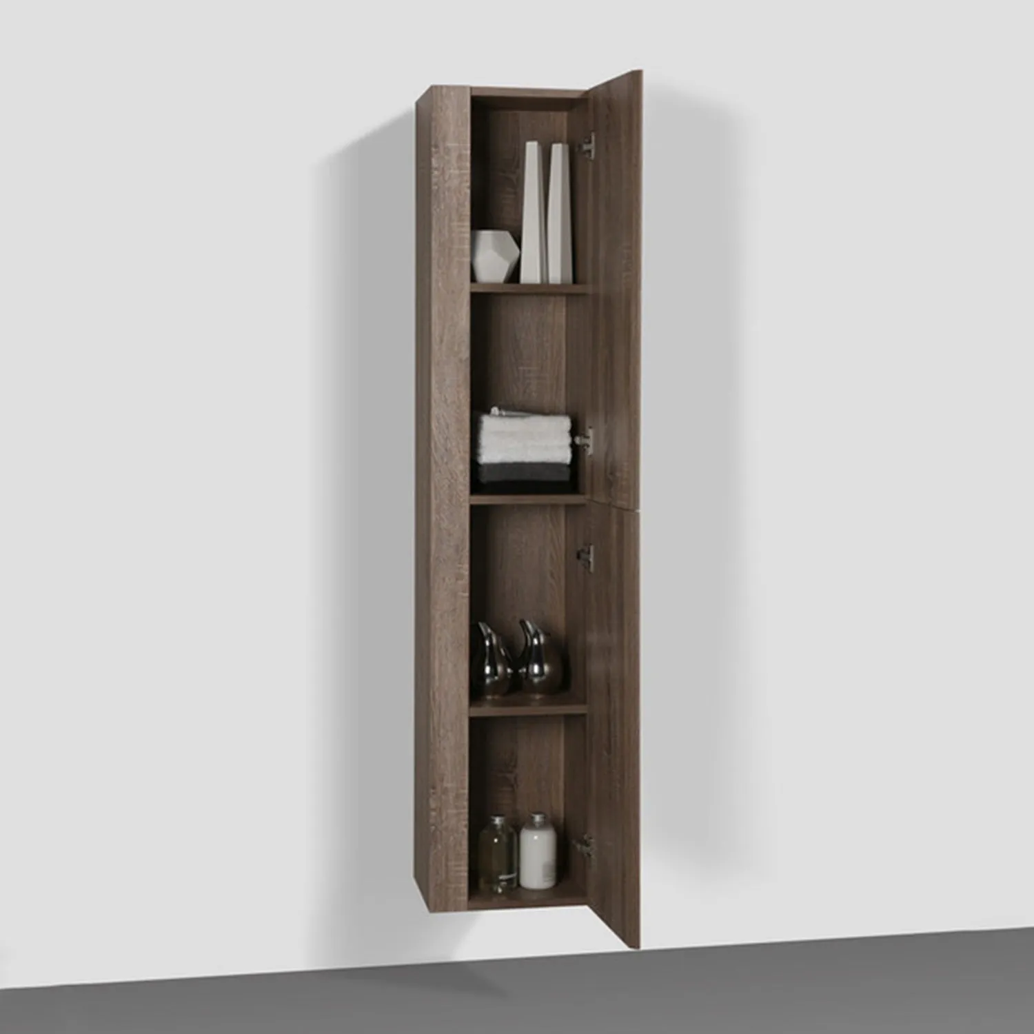 Jade S. Oak Floating / Wall Mounted Bathroom Linen Side Cabinet With Soft Closing Doors