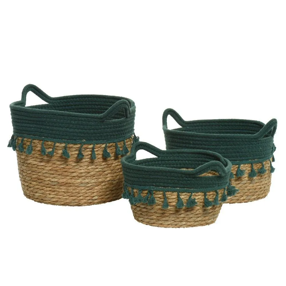 Kaemingk 14cm Green Sea Grass Basket With Tassels