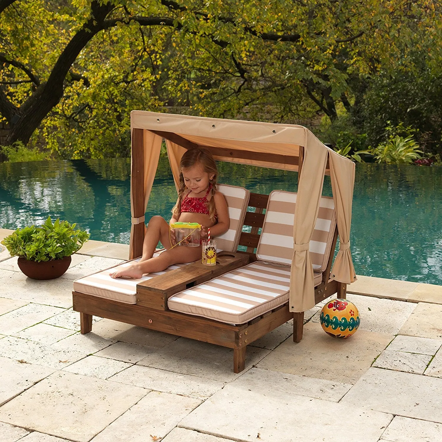 KidKraft Double Chaise Lounge with Cup Holders