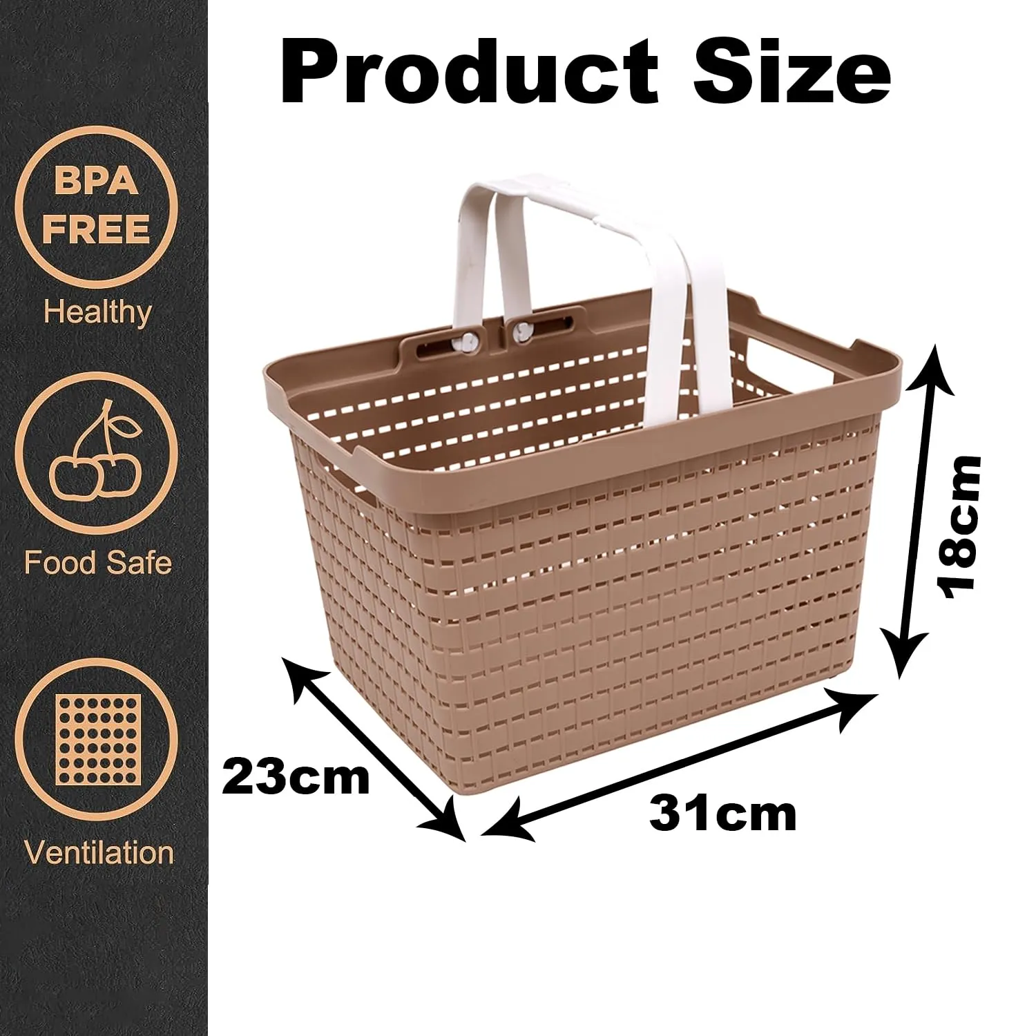 Kuber Industries Basket | Plastic Storage Basket for Fruits | Storage Basket for Picnic | Storage Basket for Kitchen | Stationery Storage Basket | FLORA-222 | Coffee