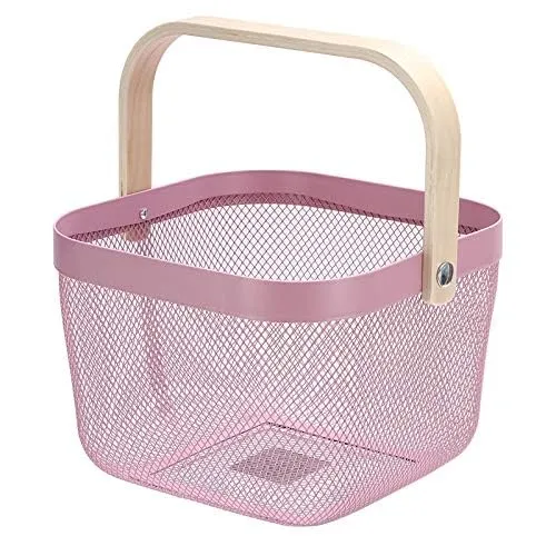 Kuber Industries Metal Wire Basket With Handle|Storage Basket Fot Fruits, Books|Mesh Open Storage Bin|Storage Organizer|Pack Of 6|Pink