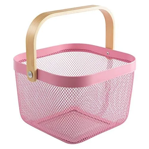 Kuber Industries Metal Wire Basket With Handle|Storage Basket Fot Fruits, Books|Mesh Open Storage Bin|Storage Organizer|Pack Of 6|Pink