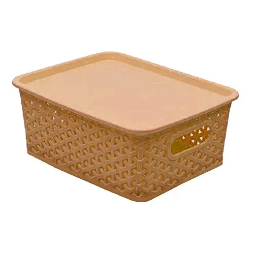 Kuber Industries Multipurpose Solitaire Storage Basket with Lid|Strong Plastic Material & Side Grip|Size Medium 30 x 24 x 12, Pack of 3 (Multi)-CTLTC10891