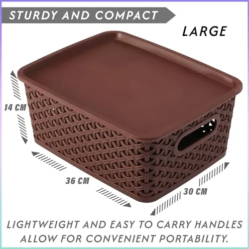 Kuber Industries Multipurpose Solitaire Storage Basket with Lid|Strong Plastic Material & Side Grip|Size Medium 30 x 24 x 12, Pack of 3 (Multi)-CTLTC10891