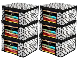 Kuber Industries Non-Woven Foldable Saree Covers With Zip|Polka Dots Wardrobe Organizer For Clothes|Transparent Window Keep 8 To 10 Saree|Suitable For Lehenga, Suit, Dress|Pack Of 6 (Black & White)