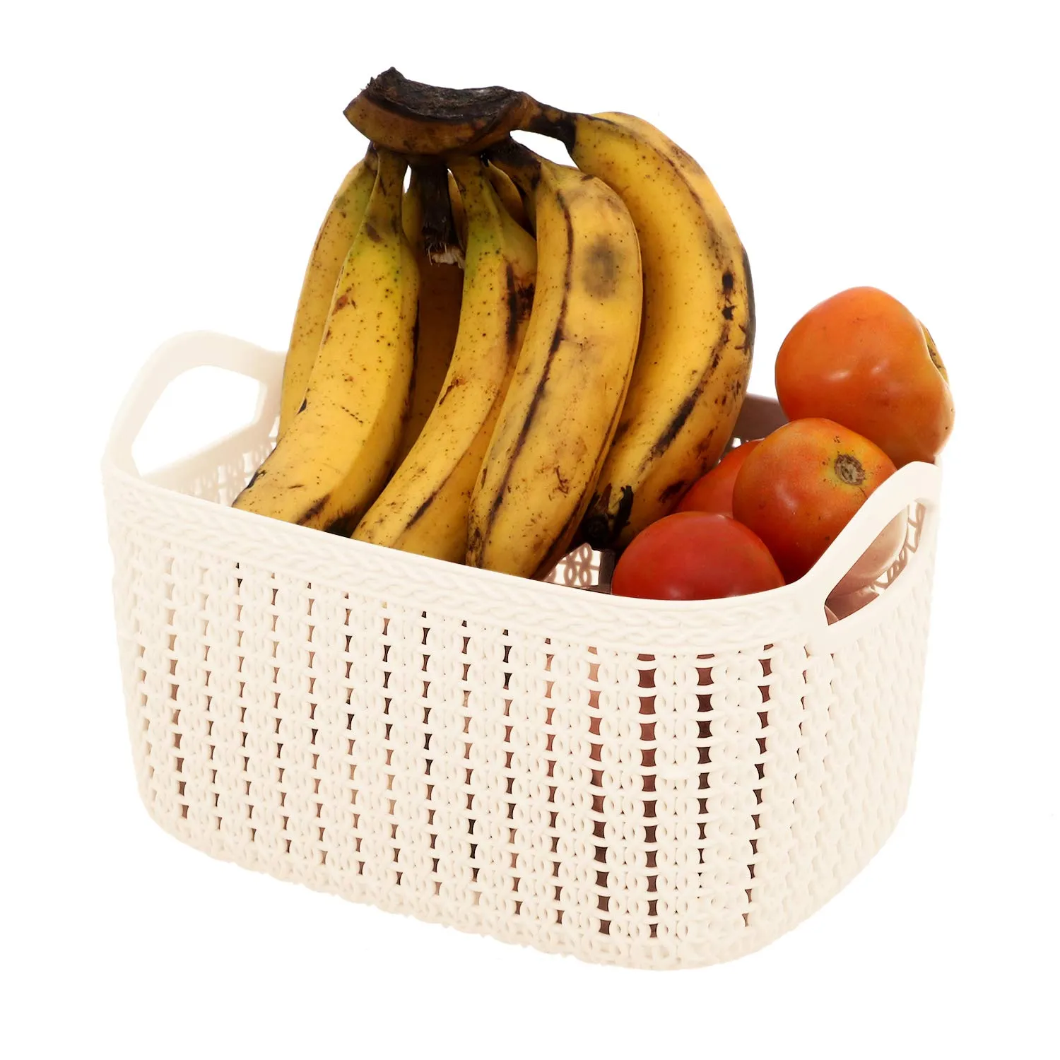 Kuber Industries Plastic Multipurpose Large Size Flexible Storage Baskets/Fruit Vegetable Bathroom Stationary Home Basket with Handles (Cream) -CTKTC42899