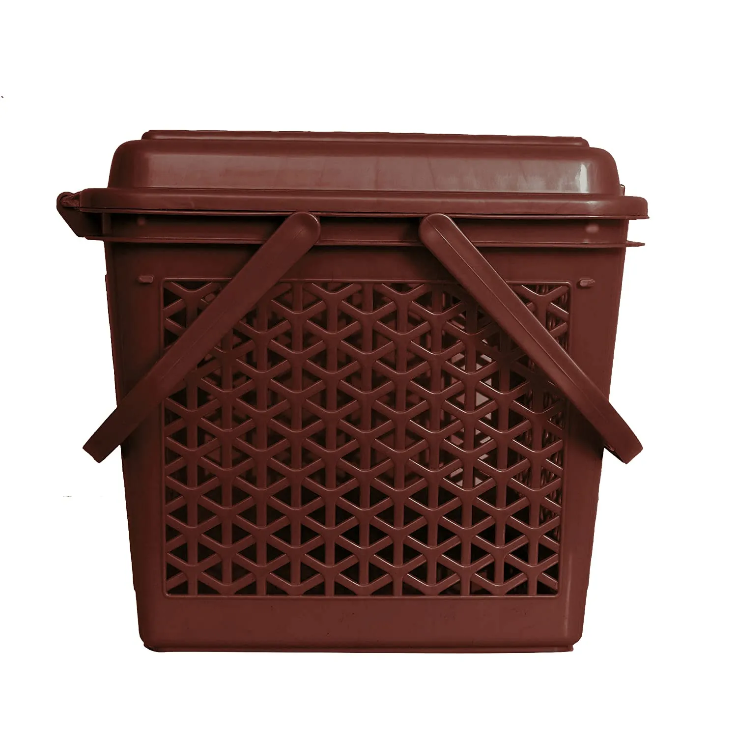 Kuber Industries Plastic Multipurpose Trendy Shopping Big Basket with Lid (Dark Brown)-HS_38_KUBMART21159 (Model: HS_38_KUBMART021159)