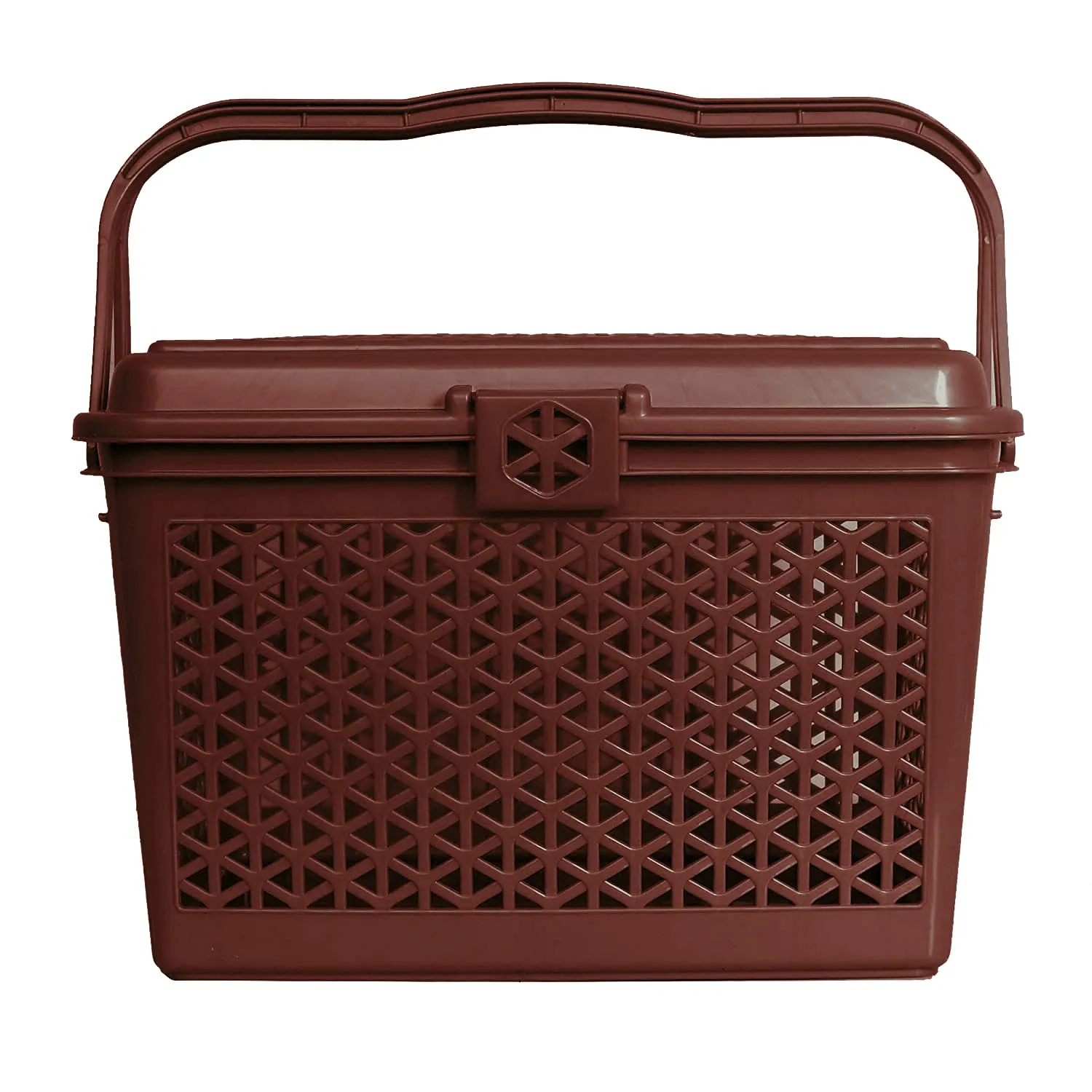 Kuber Industries Plastic Multipurpose Trendy Shopping Big Basket with Lid (Dark Brown)-HS_38_KUBMART21159 (Model: HS_38_KUBMART021159)