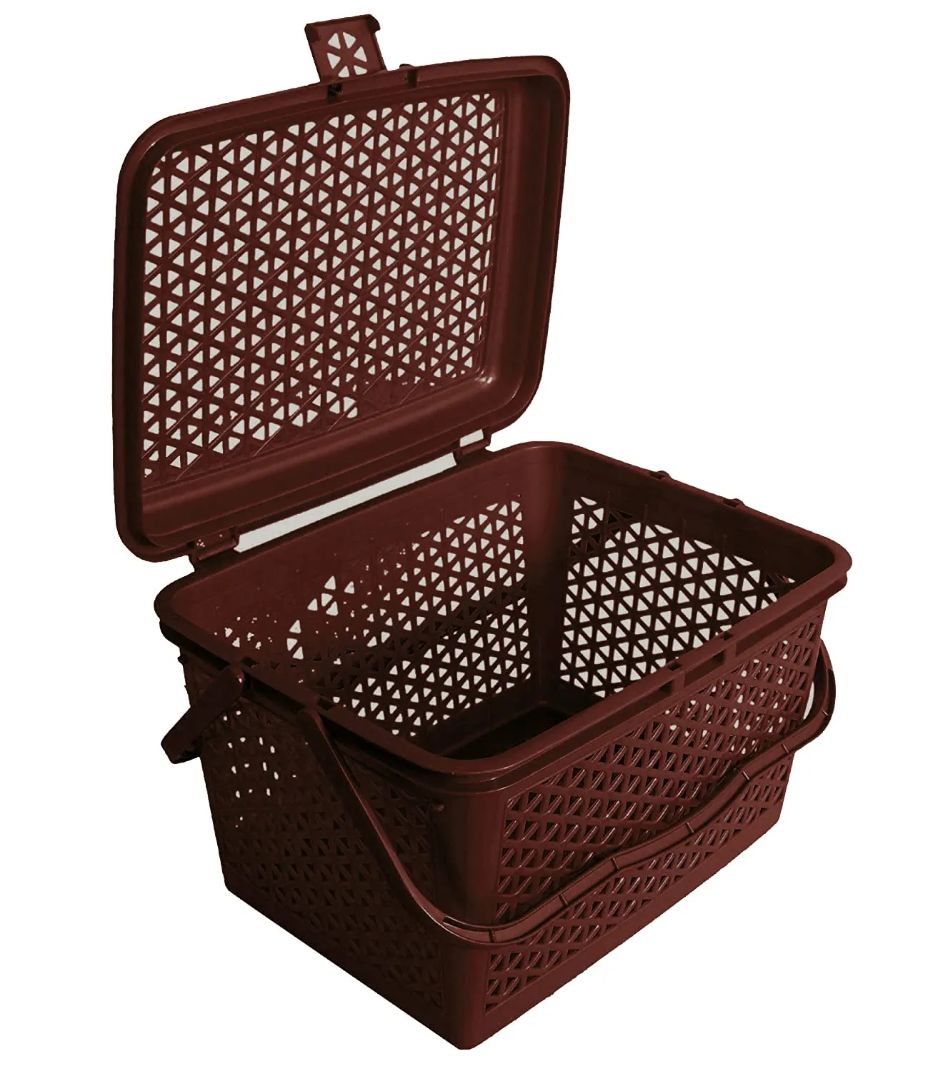 Kuber Industries Plastic Multipurpose Trendy Shopping Big Basket with Lid (Dark Brown)-HS_38_KUBMART21159 (Model: HS_38_KUBMART021159)