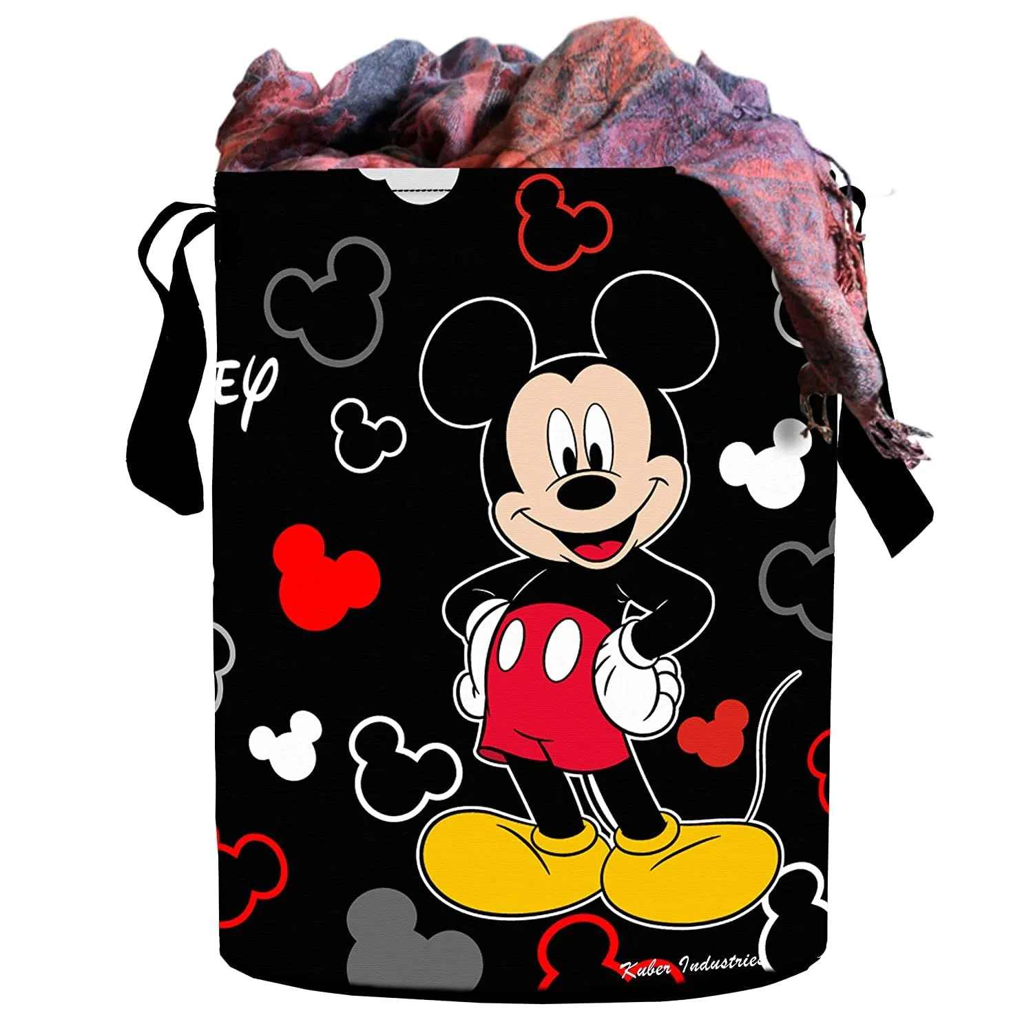 Kuber Industries Polyester Mickey Mouse Print Waterproof & Foldable Laundry Basket, 45 Ltr.(Black)