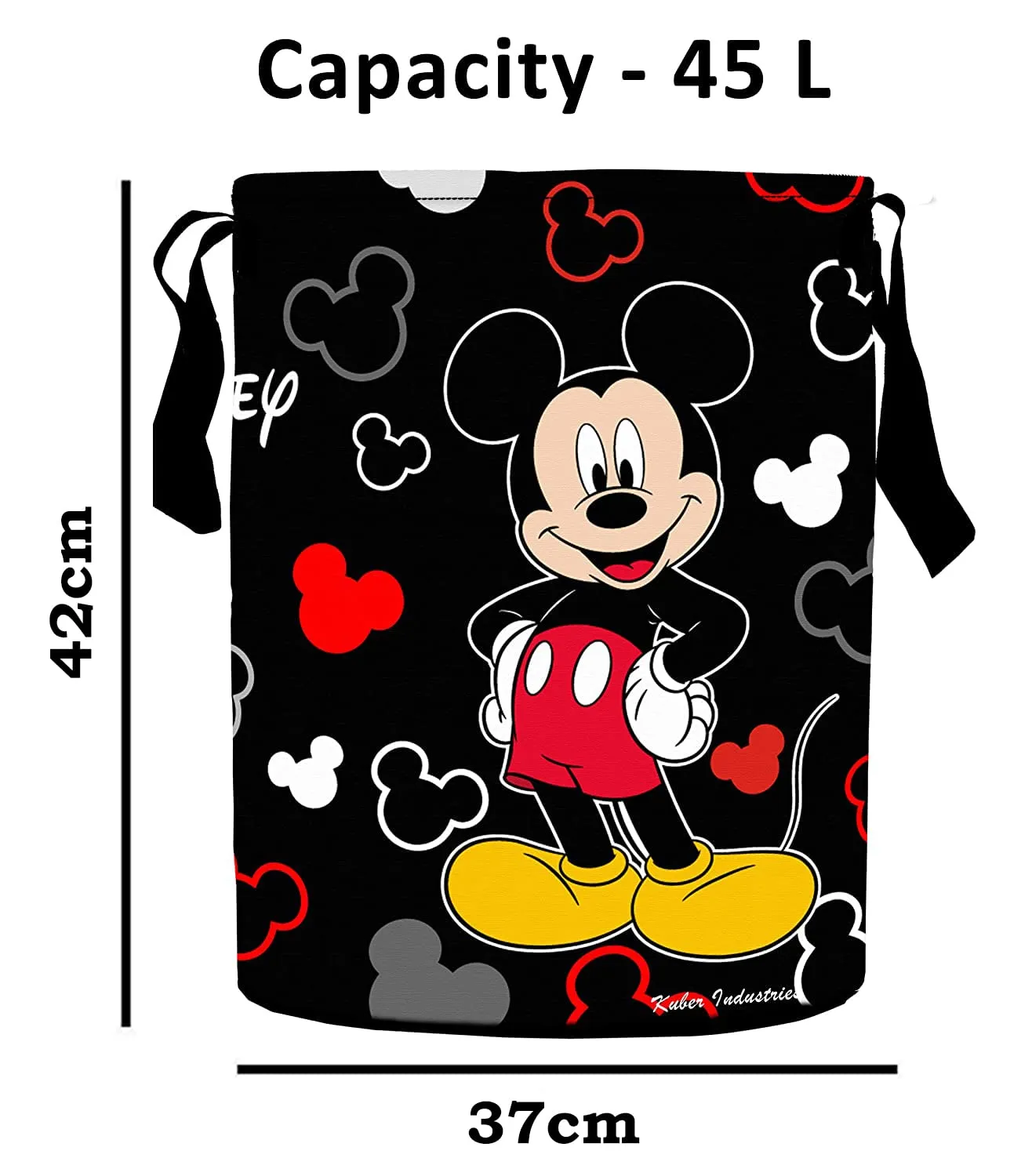 Kuber Industries Polyester Mickey Mouse Print Waterproof & Foldable Laundry Basket, 45 Ltr.(Black)