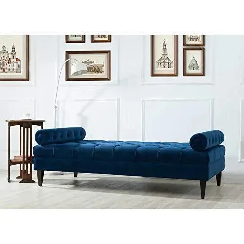 Large Bolstered Lounge Entryway Deewan Three Seater Lounge  for Living Room (Blue Velvet)