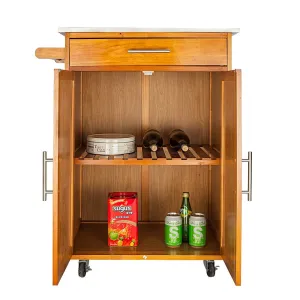 Moveable Kitchen Cart with Stainless Steel Top, 1 Drawer, and 1 Cabinet