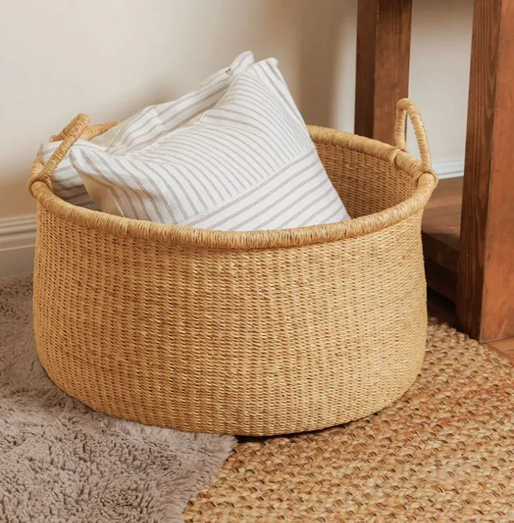 Natural Floor Storage Basket with Handles - Two Size Options