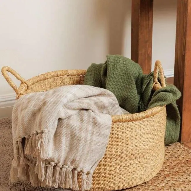 Natural Floor Storage Basket with Handles - Two Size Options