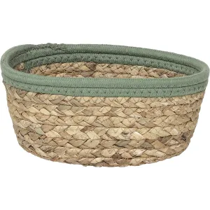 Natural/Green Oval Seagrass Cotton Basket