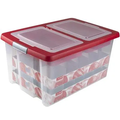 Nesta Christmas Storage Box 51L With Trays For 40 Baubles - Transparent Red-Reduced 10%