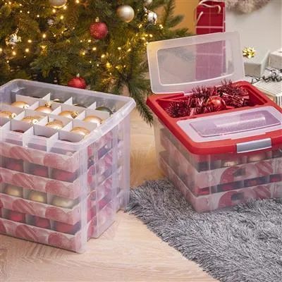 Nesta Christmas Storage Box 51L With Trays For 40 Baubles - Transparent Red-Reduced 10%