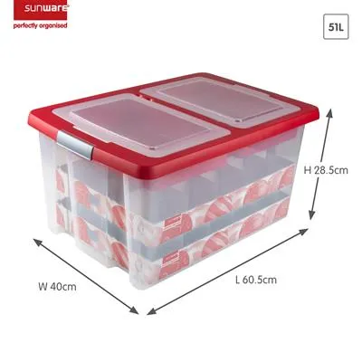 Nesta Christmas Storage Box 51L With Trays For 40 Baubles - Transparent Red-Reduced 10%