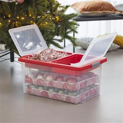 Nesta Christmas Storage Box 51L With Trays For 40 Baubles - Transparent Red-Reduced 10%