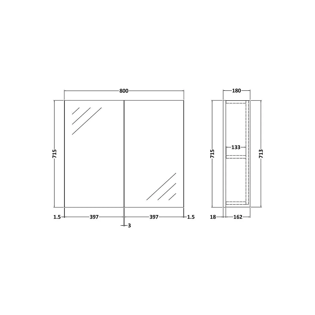 Nuie Arno 600mm Wall Mounted Mirror Cabinet in White