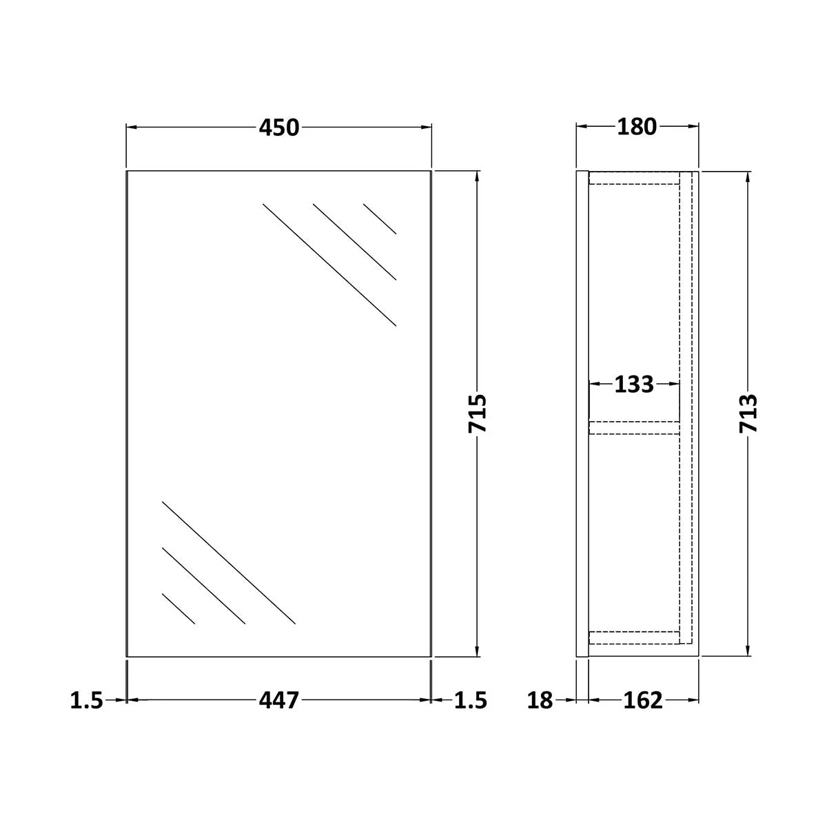 Nuie Athena 450mm 1 Door Mirror Cabinet in Anthracite