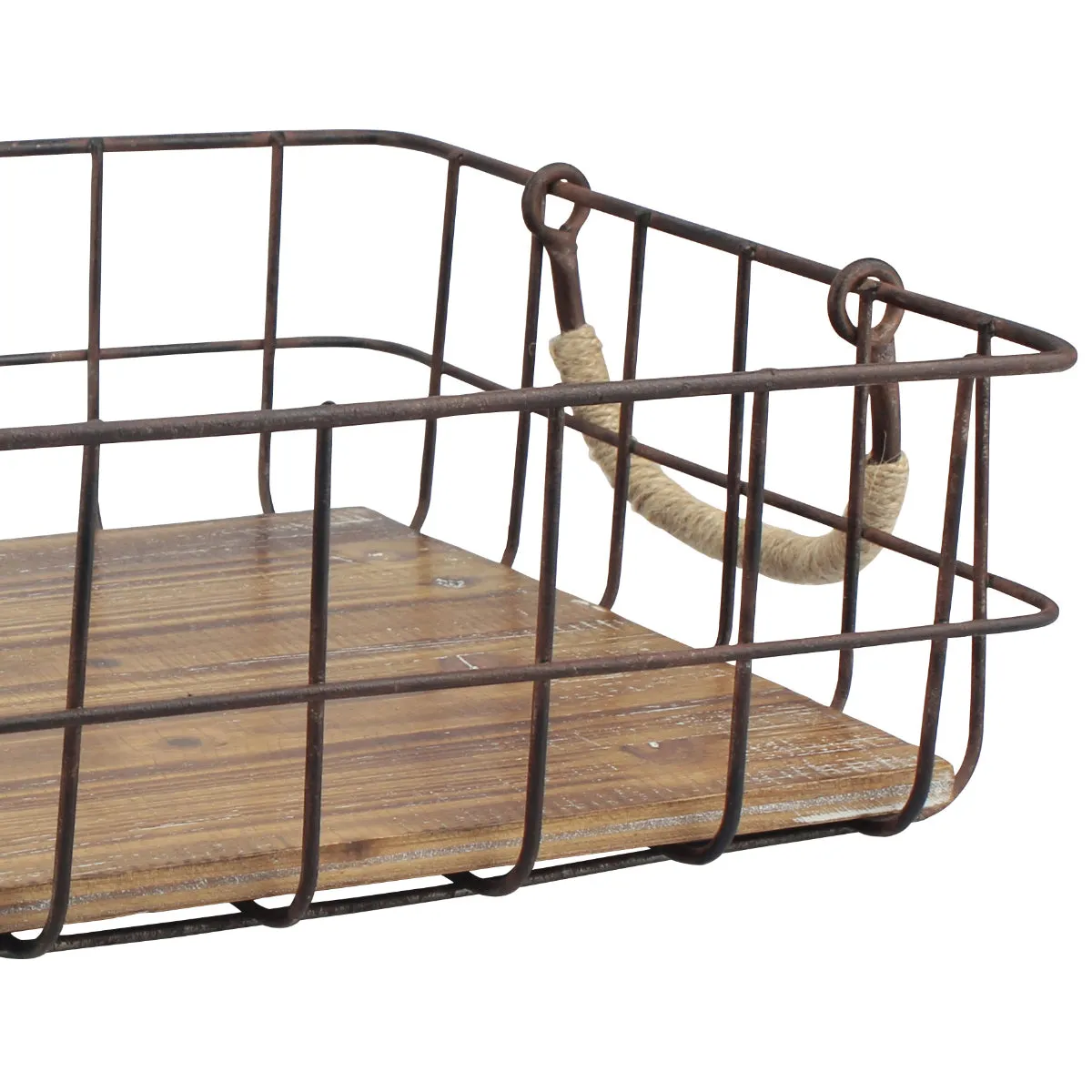 Rectangle Metal Wire and Wood Baskets (Set of 2) (WS)