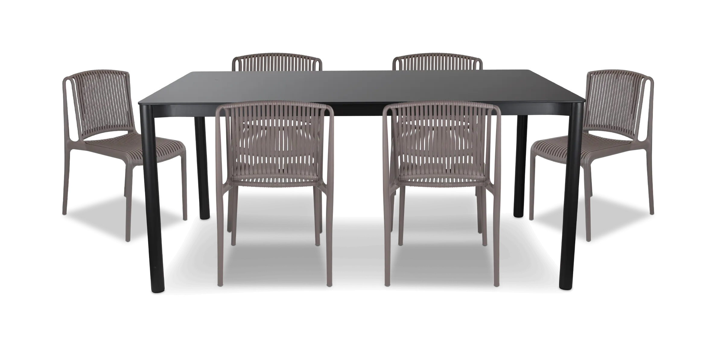 Santa Monica Rectangle 7 Piece Outdoor Setting in Gunmetal with UV Plastic Outdoor Chairs (PP)