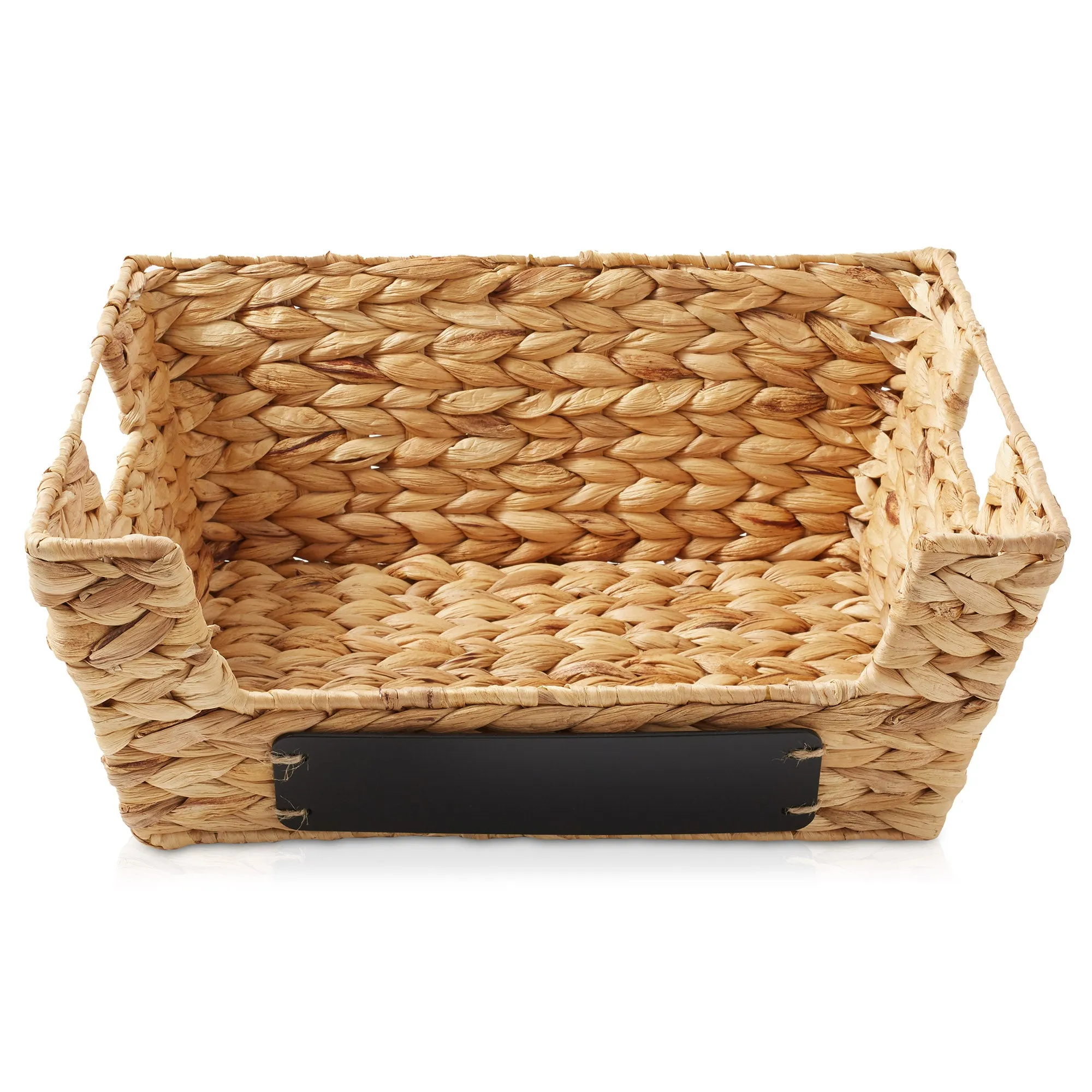 (Set of 2) Water Hyacinth Pantry Baskets with Handles and Chalkboard Labels