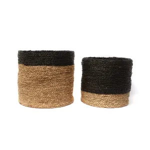 Storage Basket - Natural Seagrass Baskets with Black Stripe - Set of 2