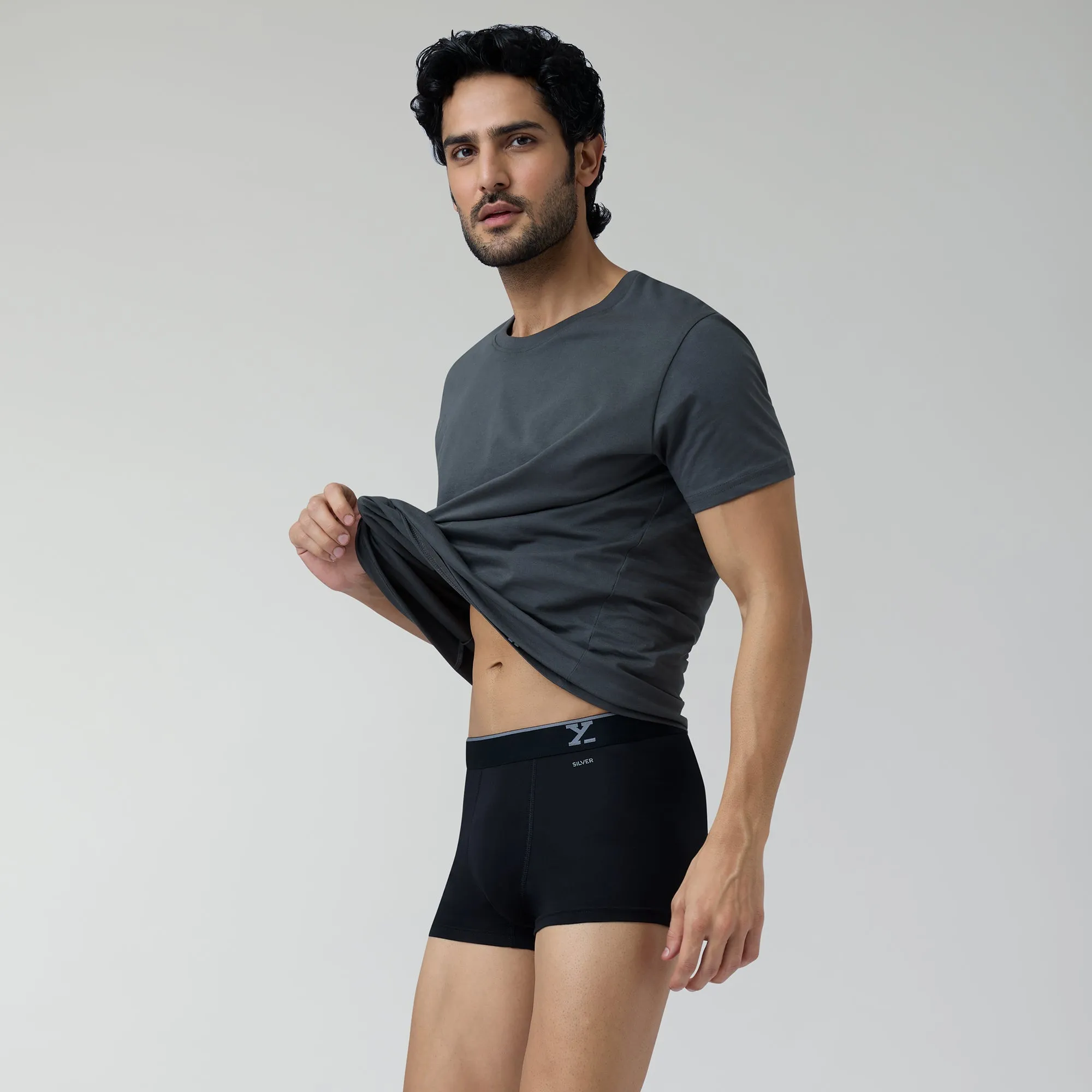 Traq Silver Cotton Trunks Black Knight