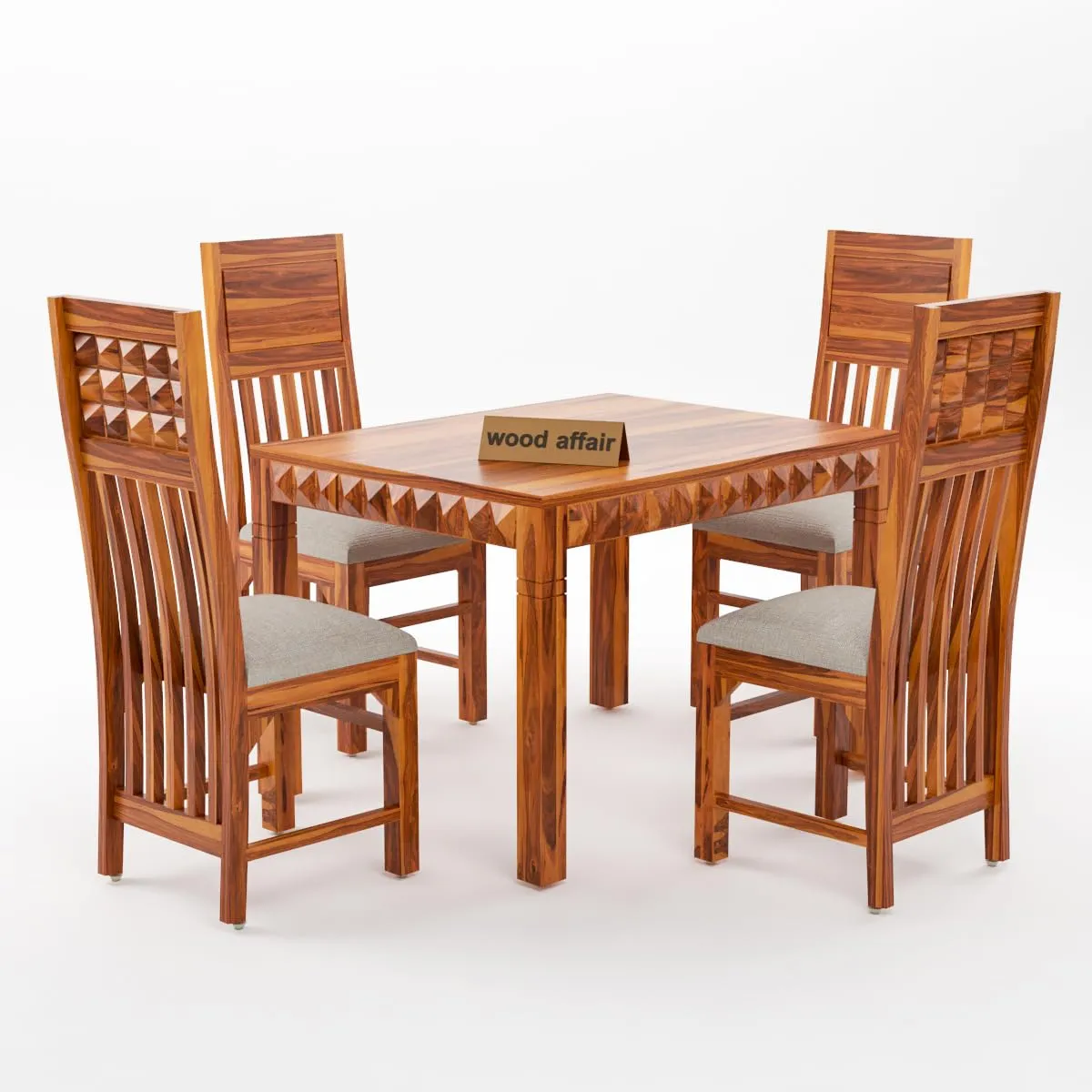 VINAYAK ART PLACE Solid Sheesham Wood Dining Table 4 Seater | Four Seater Dinning Table with 4 Cushioned Chairs for Home | Dining Room Sets for Restaurants | Rosewood, Honey Finish-D40